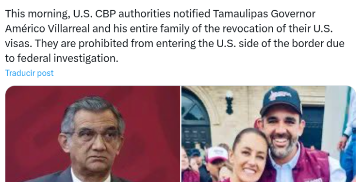 Gobierno de Tamaulipas niega revocación de visa a Américo Villarreal pese a versiones en redes