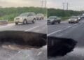 Se forma socavón en carretera Apatzingán – Cuatro Caminos