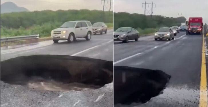 Se forma socavón en carretera Apatzingán – Cuatro Caminos