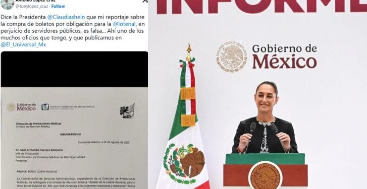 Sheinbaum califica de “falsa” la compra obligatoria de boletos de lotería; periodista le muestra pruebas