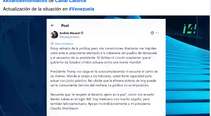 El Sistema Michoacano retoma señal de Telesur, canal oficial sudamericano