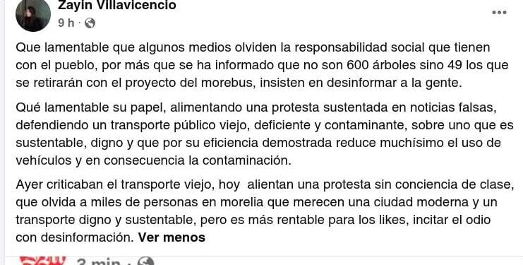 Comunicación Social de Michoacán descalifica protesta por árboles y responsabiliza a medios por ‘desinformación’