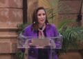 Ivonne Pantoja durante una intervención pública en Michoacán